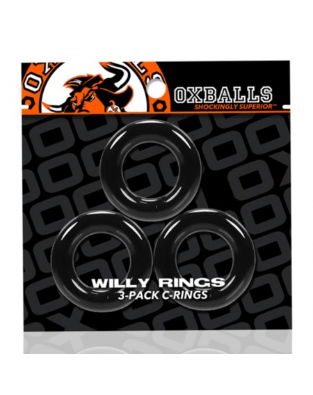 Dzimumlocekļa Uzmava Erekcijai ar Trim Gredzeniem Oxballs Willy Rings Pack Black (3 uds)