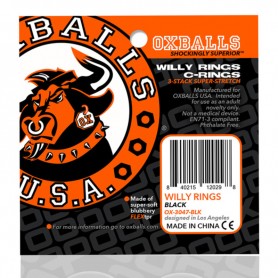 Tri Ring Cock Cage Oxballs Willy Rings Pack Black (3 uds)