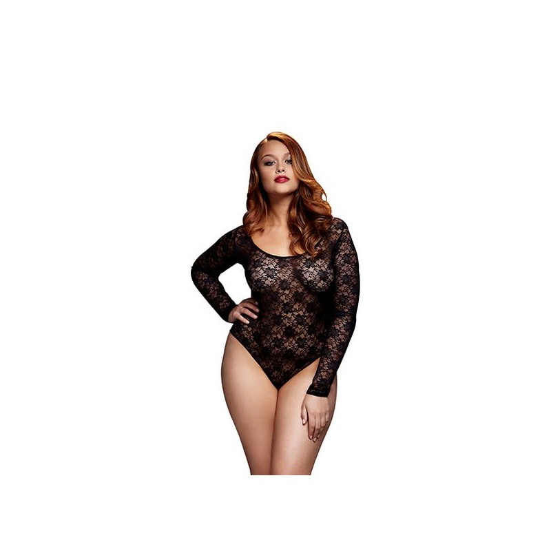 Melns Lacy Ķermeņa Kostīms Back Cutout Karalienes Izmērs Baci Lingerie BW3102