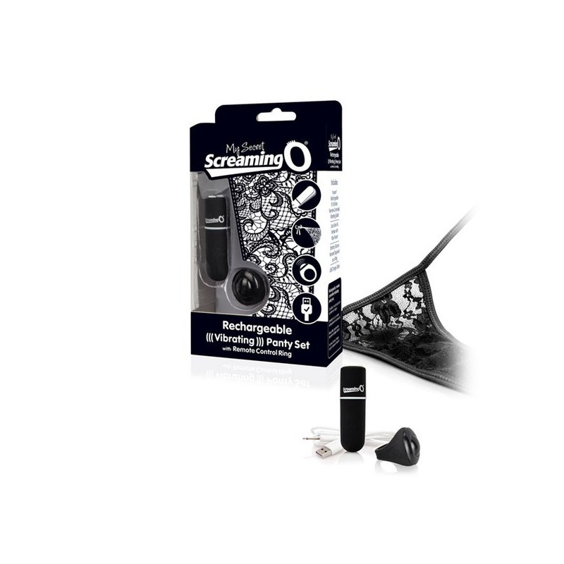 Заряжаемый вибратор в трусиках с пультом, черный The Screaming O 12785